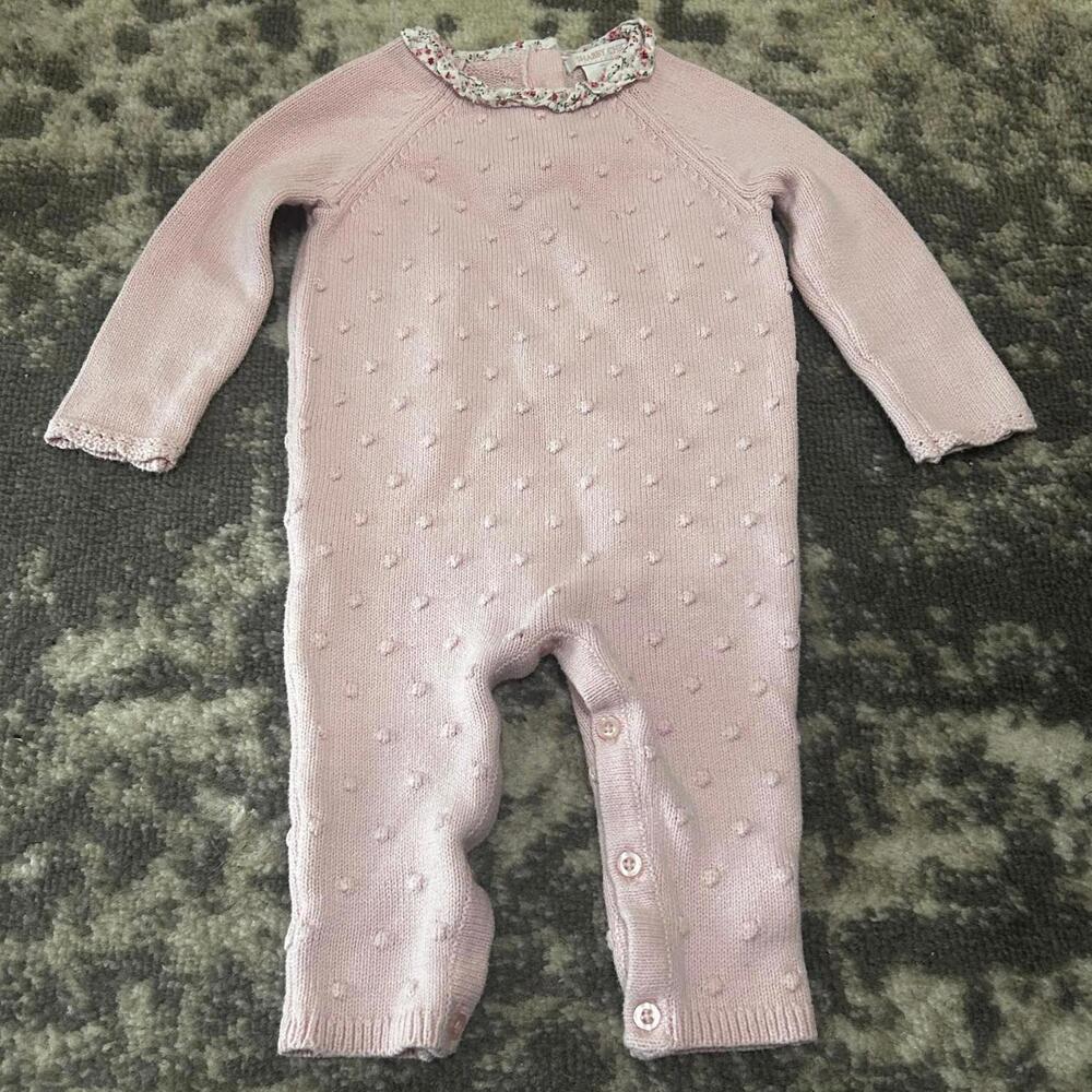 Shabby Chic Baby Girls Winter One-piece Pink Knit Outfit 6-9 Months